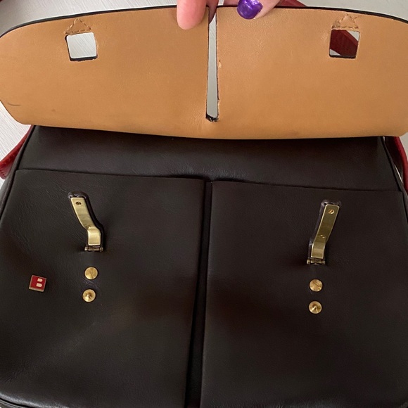 Bally Italian Brown Leather Shoulder Bag Red Strap Front Pockets w COA - Picture 11 of 17